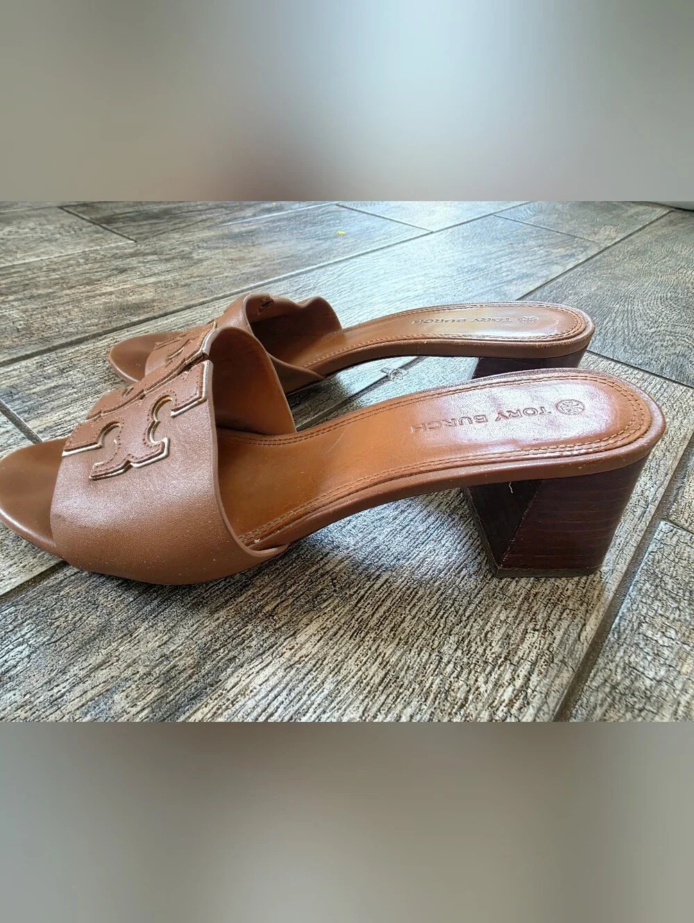 Tory Burch Ines Women's Brown Leather Slide Sandals Sz 8.5